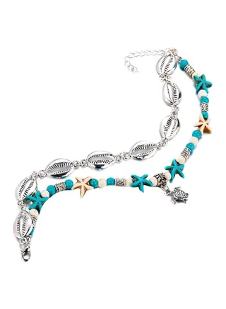 2-Piece Alloy Retro Style Metal Shell Design Anklet Chain 