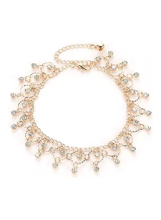 Women Fashion Crystal Tassel Anklet Beach Foot Jewelry 