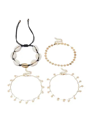 4-Piece Alloy Shell Design Anklet Chain 