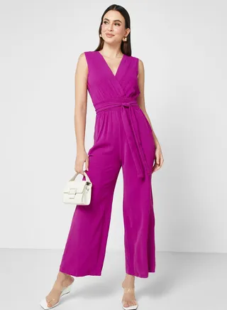 V-Neck Jumpsuit With Tie Detail 
