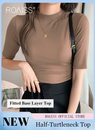 Women Mid Length Long Sleeve Base Layer Semi Turtleneck Design for an Elegant and Sophisticated Look Figure Enhancing Slim Fit with Solid Color Design Timeless and Versatile Women Business Casual Top 