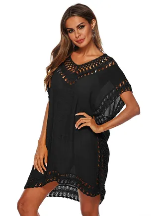 Semi Sheer Hollow Out Cover Up Black 