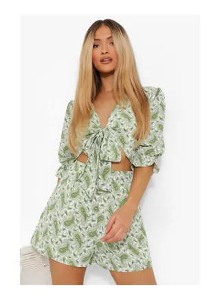 Paisley Print Tie Detail Playsuit 