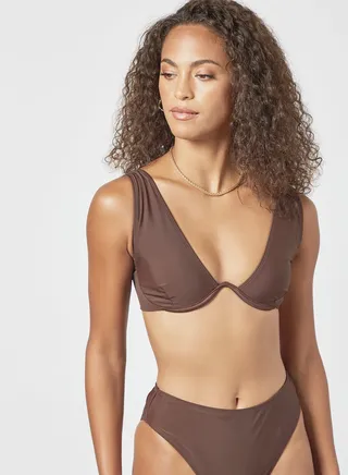 Tie Up Detail Bikini Top Brown 