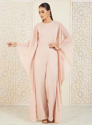 Solid Cape Sleeves Straight Leg Knit Jumpsuit