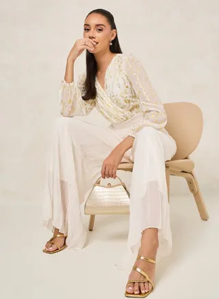 Chiffon Foil Print Pleated Jumpsuit