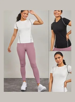 Pack of 2 - Contrast Stitch Detail Active T-shirt 