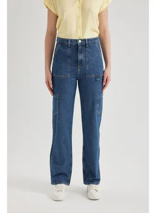 Woman Wideleg Cargo Denim Trousers 
