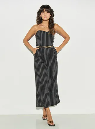2Xtremz Striped Bandeau Jumpsuit with Belt 