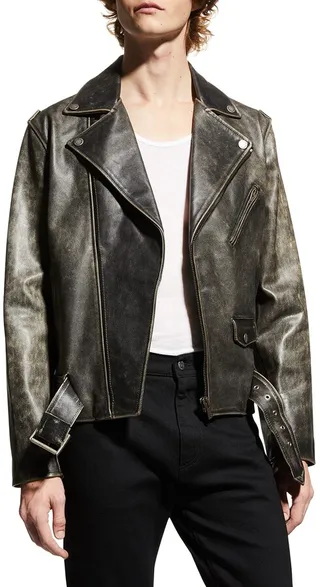 Men's Moto Distressed Leather Jacket