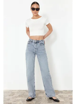 Blue High Waist Wide Leg Jeans TWOAW22JE0249 