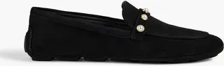 Allpearls embellished suede loafers