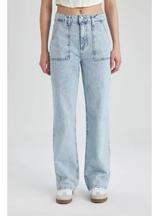 Woman Wideleg Cargo Denim Trousers 
