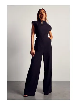 Linen High Neck Open Back Jumpsuit 