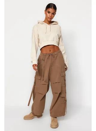 Brown High Waist Jogger Jeans with Cargo Pocket TWOAW24JE00211 