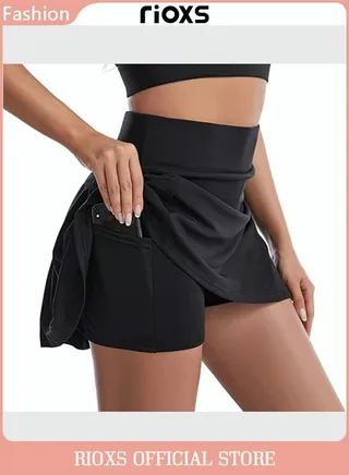 Women Tennis Skirts With Pockets For Phone Athletic Golf Skirts 2-In-1 Liner Shorts Workout Sportwear 