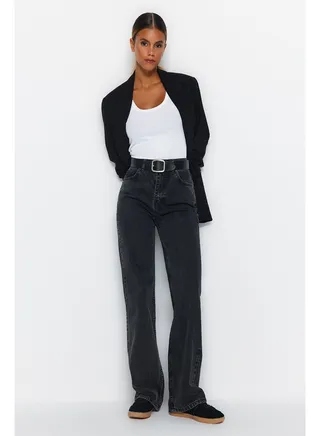 Anthracite High Waist Wide Leg Jeans TWOAW24JE00089 