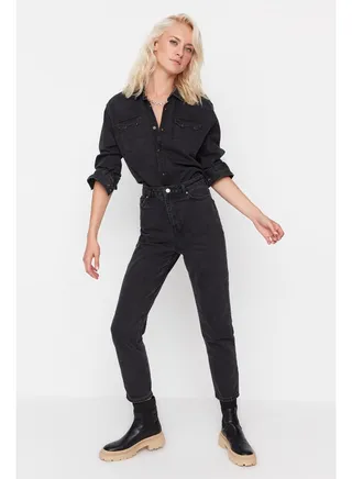 Jeans - Black - Mom 