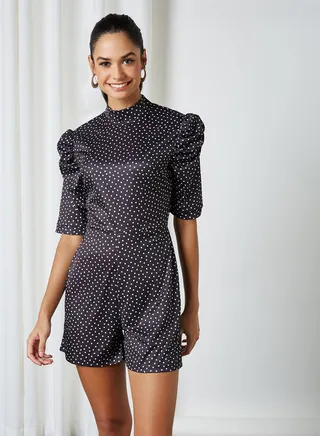 Polka-Dot Puff Sleeve Romper Multi 