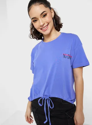 Graphic Ruched Detail T-Shirt 