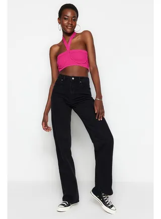 Black High Waist Wide Leg Jeans TWOSS23JE00068 