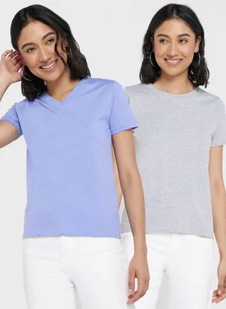 2 Pack V Neck & Crew Neck T-Shirt