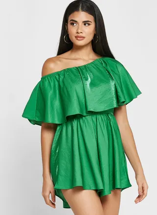 One Shoulder Ruffle Detail Playsuit 