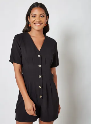 Pleat Detailed Playsuit Black 