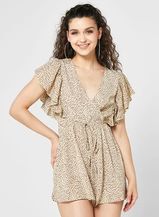 Flouncy Sleeve Printed Playsuit 