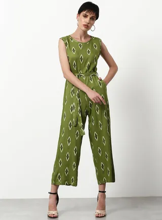 Printed Regular Fit Jumpsuit Forest Green 