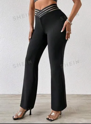 SHEIN SXY V-Waist Casual Flared Pants BLACK 
