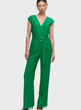 V-Neck Belted Jumpsuit 