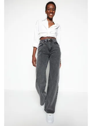 Anthracite High Waist Wide Leg Jeans TWOSS23JE00068 