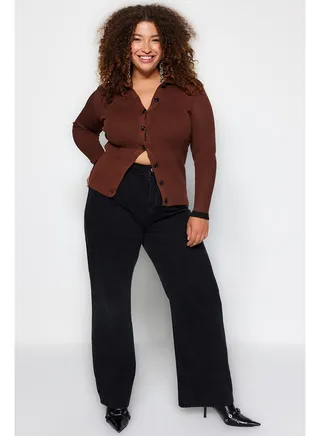 Anthracite High Waist Wide Leg Jeans TBBSS22JE0211 
