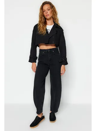 Black High Waist Barrel Jeans TWOSS23JE00295 