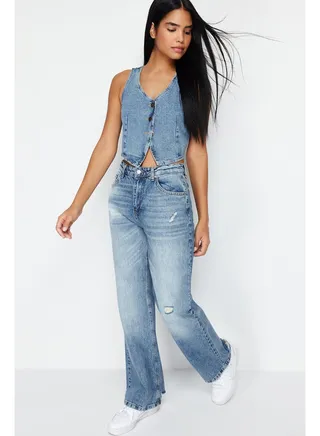 Blue Low Waist Loose Fit Jeans TWOSS24JE00173/Blue 