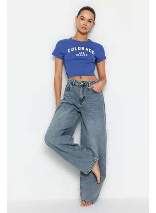 Blue Low Waist Skater Jeans TWOSS24JE00038 