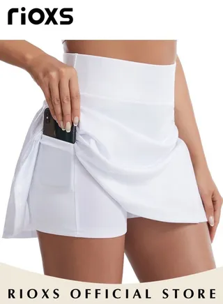 Women Tennis Skirts With Pockets For Phone Athletic Golf Skirts 2-In-1 Liner Shorts Workout Sportwear 
