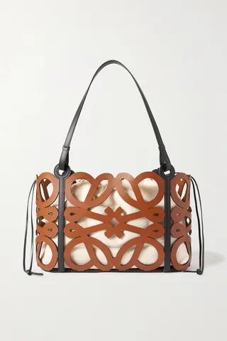 Loewe - Anagram Large Cutout Leather And Cotton-canvas Tote - Brown