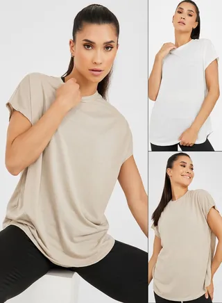 Pack of 2 - Solid Curved Hem Active Tops
