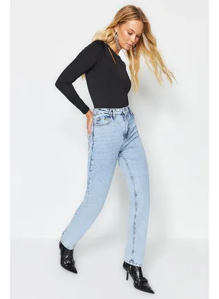 Blue High Waist Straight Jeans TWOSS22JE0250 