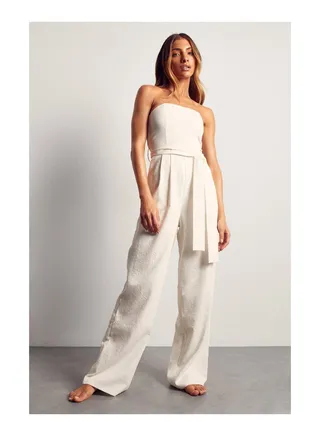 Linen Bardot Wide Leg Jumpsuit 