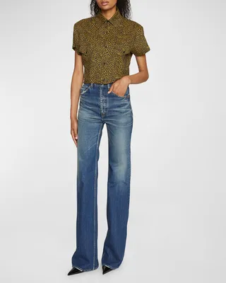 Printed Crop Button-Front Shirt