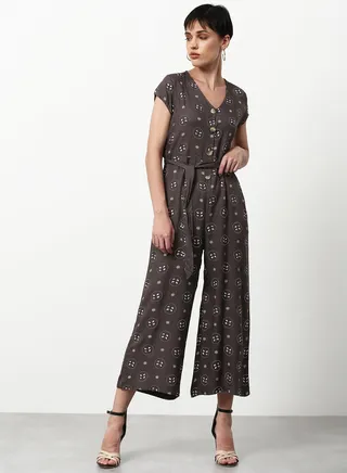 Printed Regular Fit Jumpsuit Brown 
