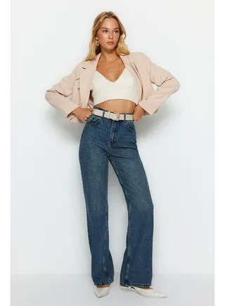Blue High Waist Wide Leg Jeans TWOAW24JE00184 