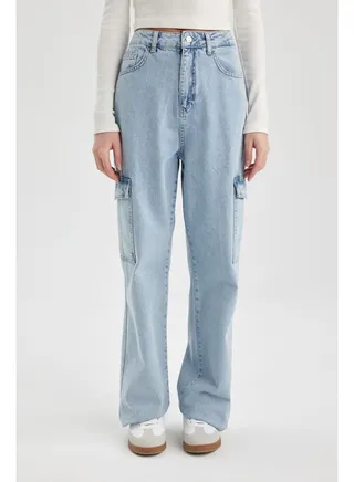 Woman Wideleg Cargo Denim Trousers 