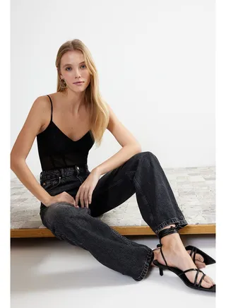 Black High Waist Wide Leg Jeans TWOSS24JE00018 
