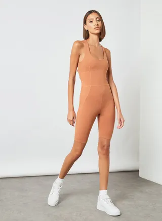 Crossover Back Unitard Brown 