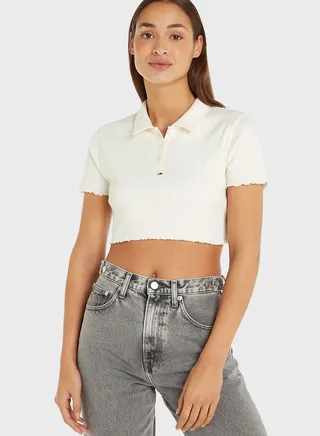 Polo Neck Crop T-Shirt 