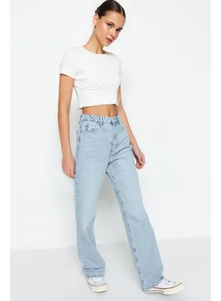 Blue High Waist Straight Jeans TWOSS22JE0242 